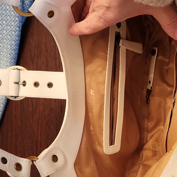 Rafe shoulder bag, white twist with beige/brown background.  15X2X10 - Picture 3 of 5